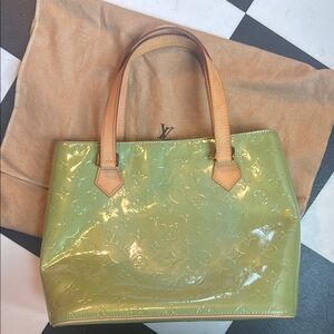 Louis Vuitton Green and Tan Shoulder Bag with Monogram